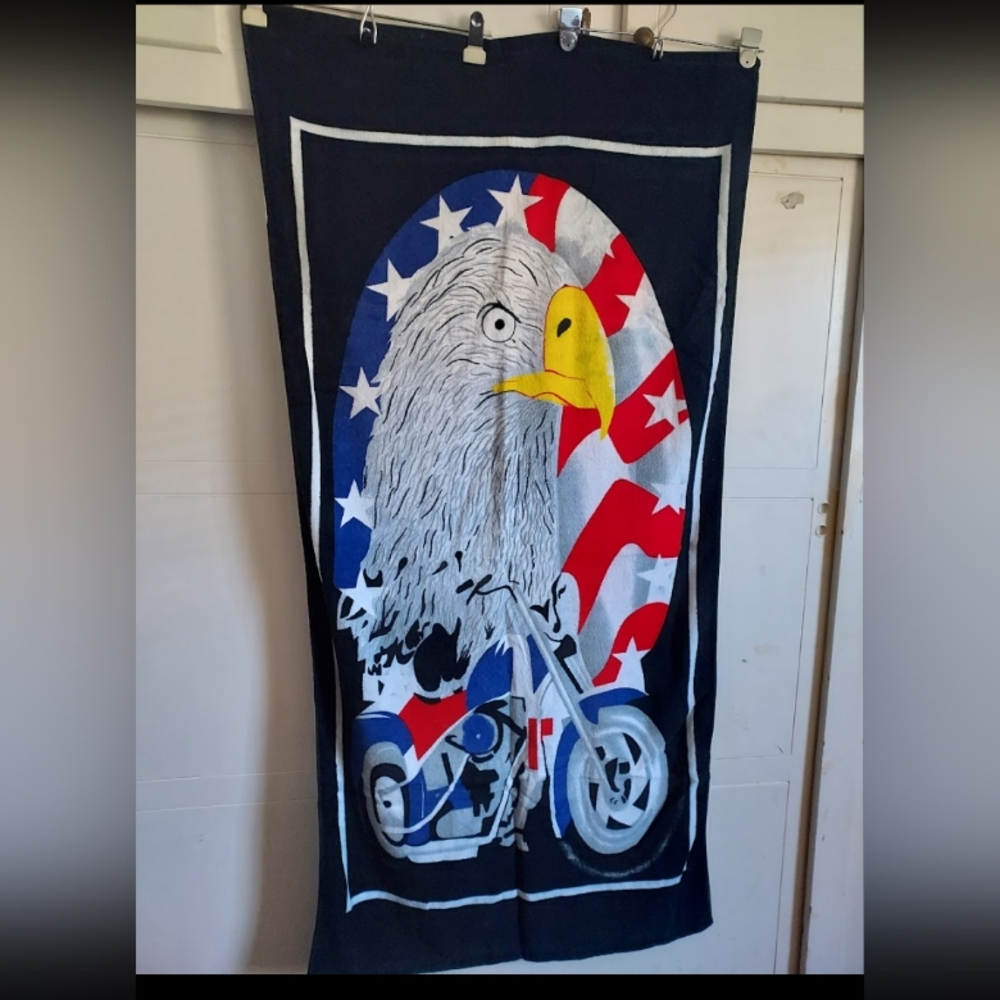 Patriotic Eagle and Motorcycle Towel